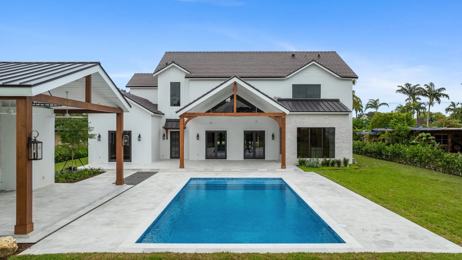 Aerial view of the completed residence