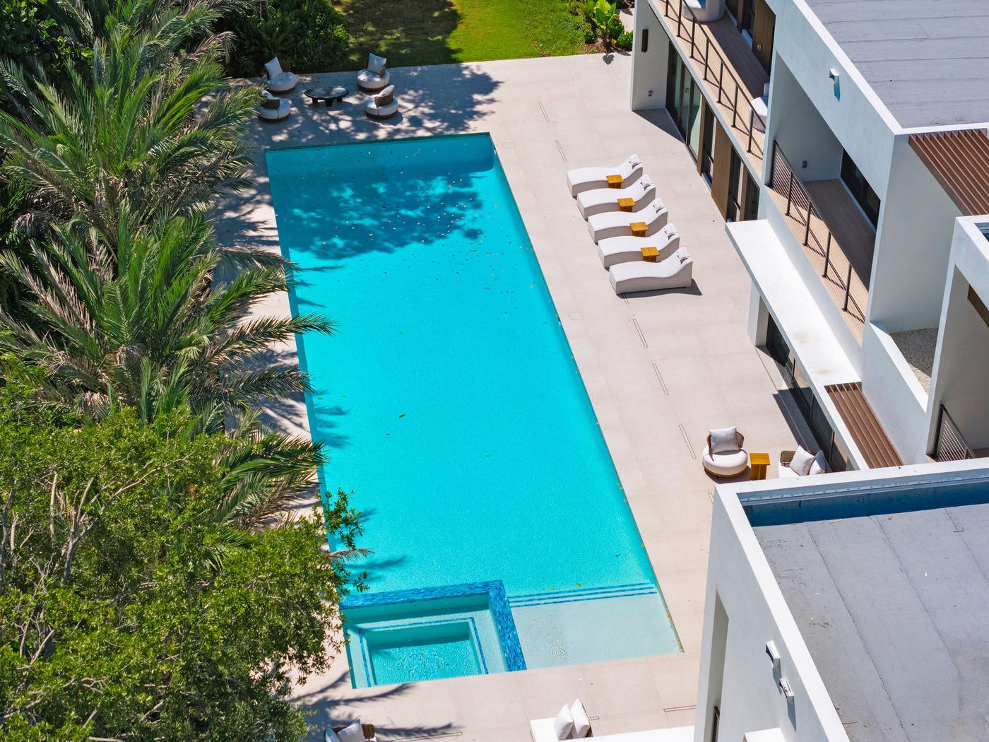 Aerial view of the pool and terrace