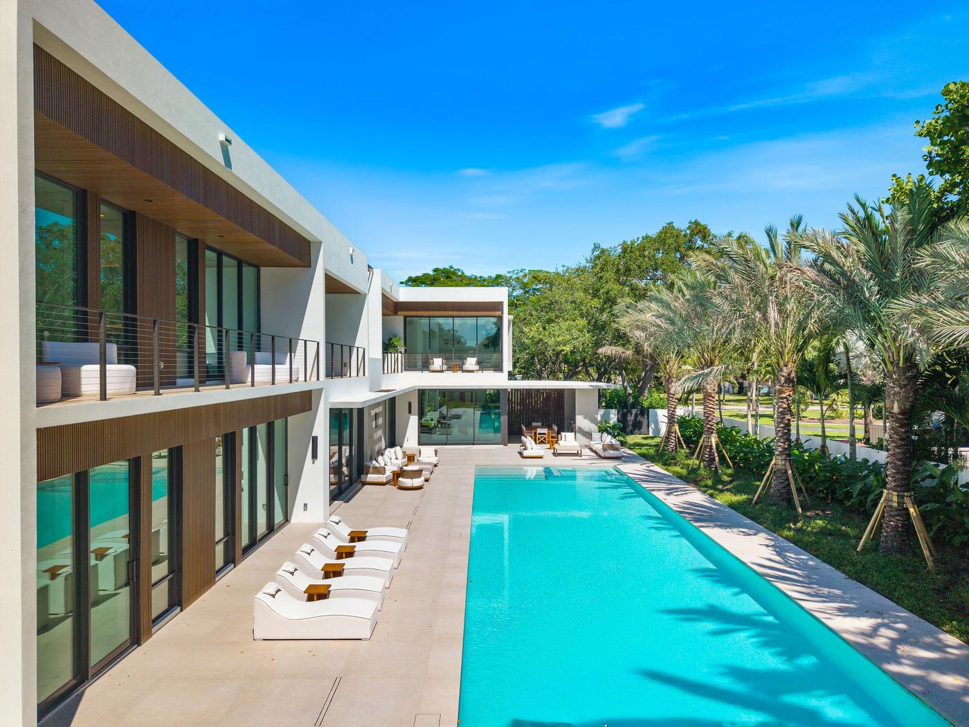 Aerial view of the residence and pool