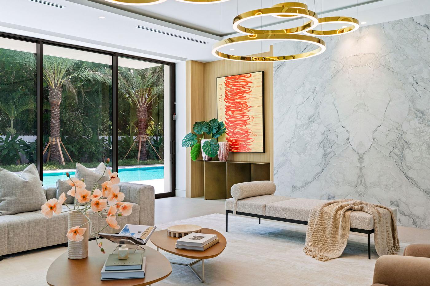 Living room and marble feature wall
